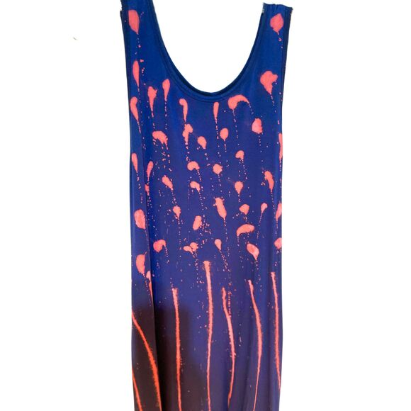 Unique Restyled Bleach Pattern Casual Sleevelss Dress Navy Blue Pink - Picture 6 of 10